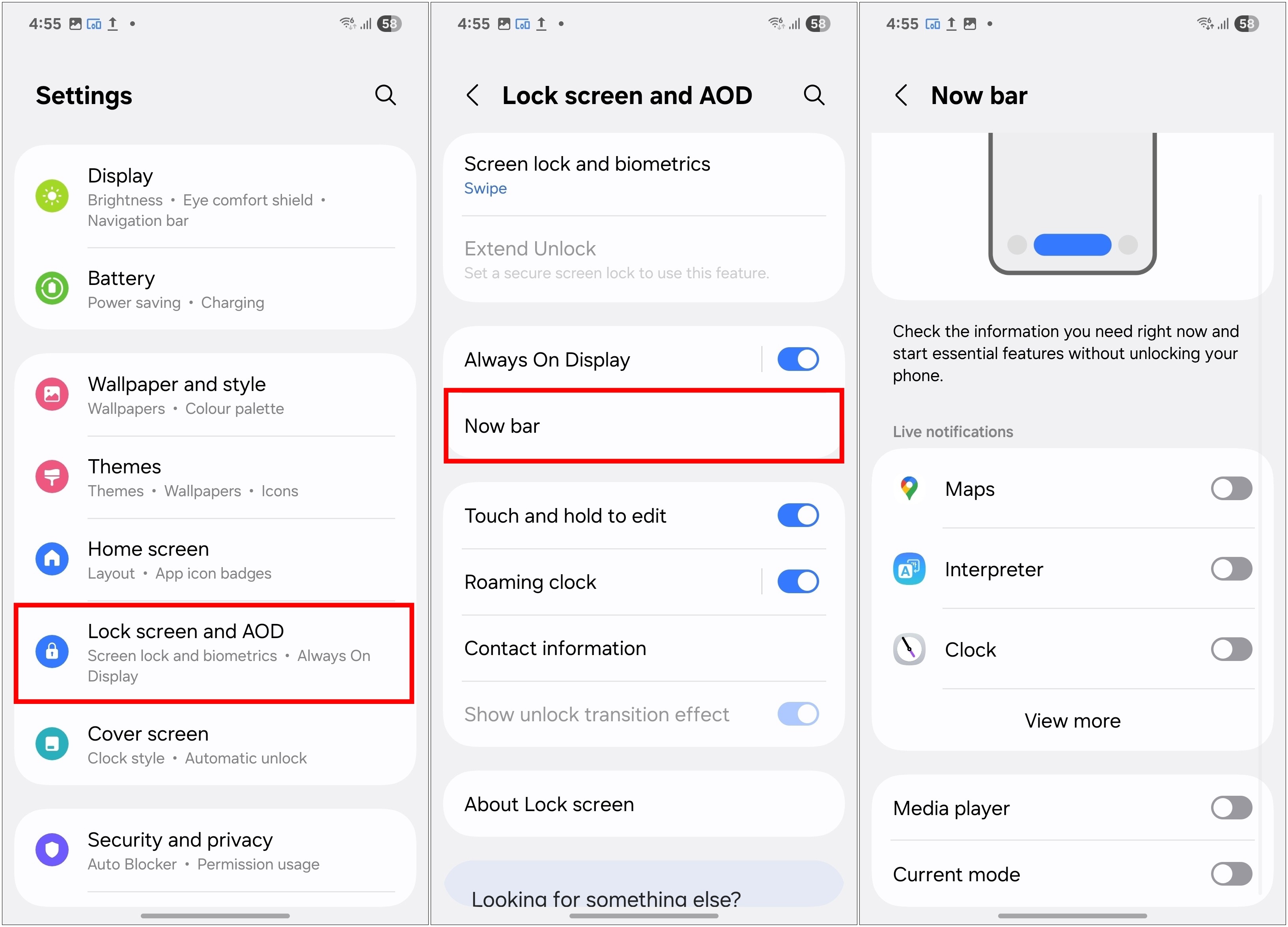 Tắt hoạt động Now Bar trên One UI 7