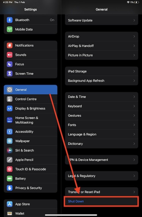 Tắt iPad qua Cài đặt