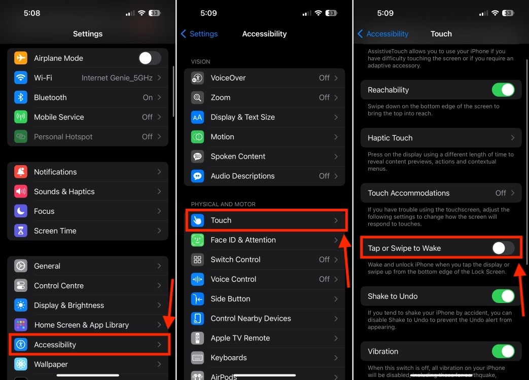 Tắt tính năng Chạm Hoặc Vuốt Để Bật trên iPhone