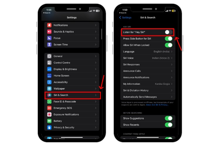 Tắt tính năng lắng nghe Hey Siri