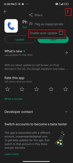 Tắt tự động cập nhật cho Google Dialer để kích hoạt ghi âm cuộc gọi không cần thông báo