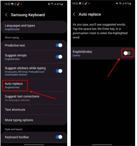 Tắt Tự Động Thay Thế trên Samsung