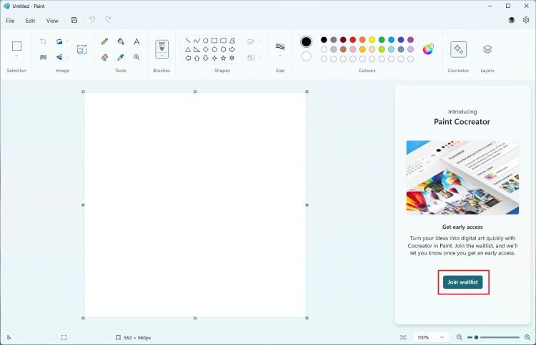 Tham gia danh sách chờ Cocreator Paint trên Windows 11