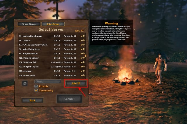 Tham gia server Valheim thông qua danh sách Community Server