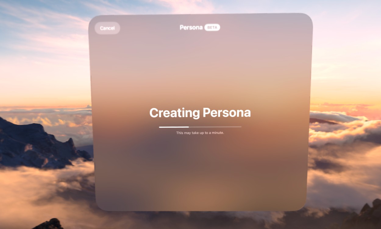 Thanh tiến trình tạo Persona trên Vision Pro