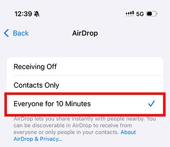 Thay đổi cài đặt AirDrop thành Mọi người
