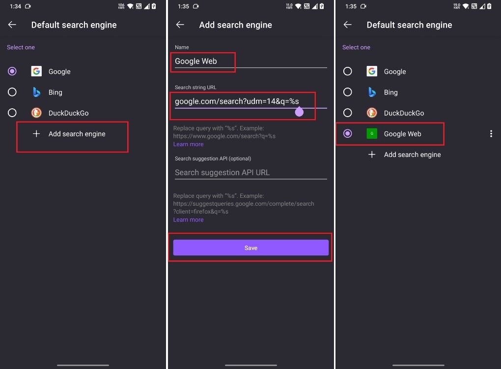 Thay đổi công cụ tìm kiếm Google trên Firefox Android, chặn AI Overview trên thiết bị di động