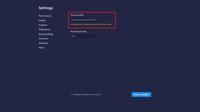 Thay đổi hồ sơ thiết bị BlueStacks để chơi BGMI mượt hơn