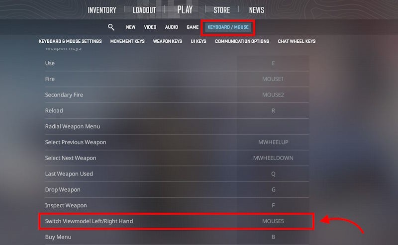 Thay đổi hoặc ghi nhớ phím tắt để đổi tay trong Counter-Strike 2.