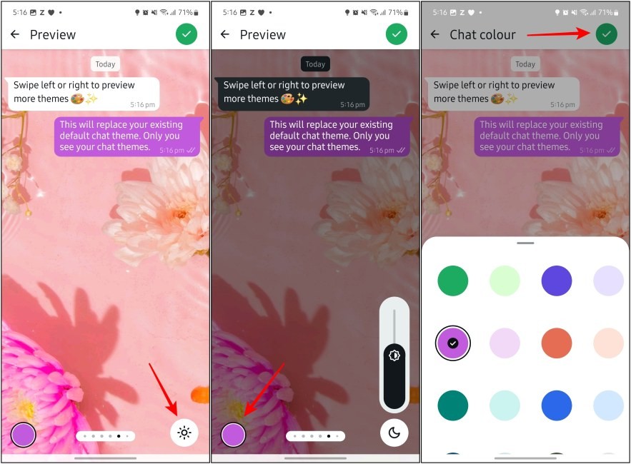 Thay đổi màu sắc trong trang Chủ đề Trò chuyện WhatsApp