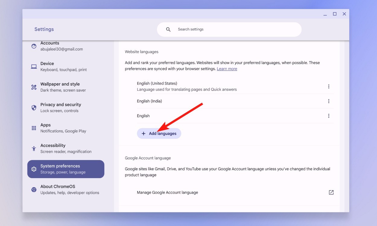 Thay đổi ngôn ngữ trang web trên Chromebook
