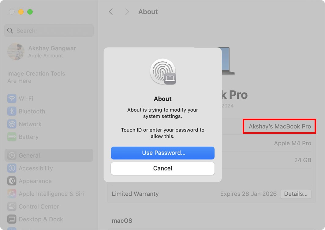 Thay đổi tên AirDrop Macbook