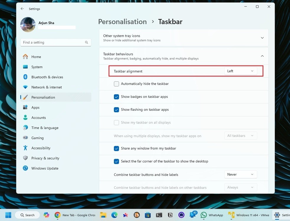 Thay đổi vị trí Taskbar trong Windows 11