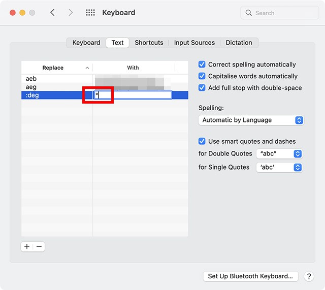 Thay thế Văn bản cho dấu độ trên macOS