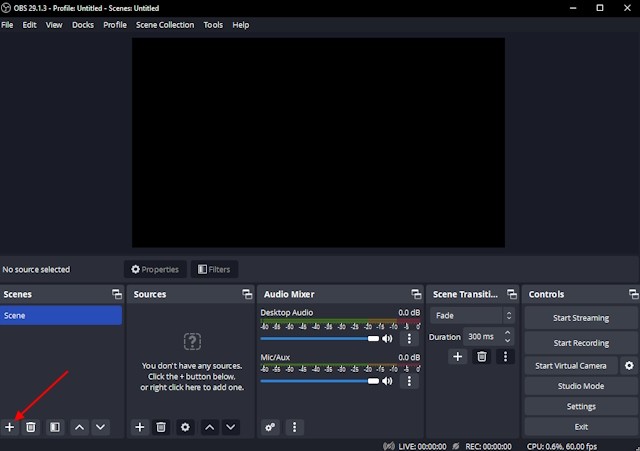 Thêm cảnh mới vào OBS để quản lý nội dung stream hiệu quả hơn.