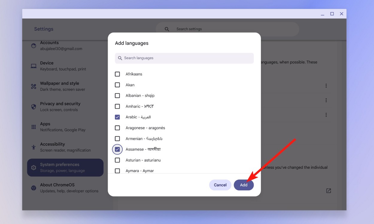 Thêm ngôn ngữ trang web trên ChromeOS