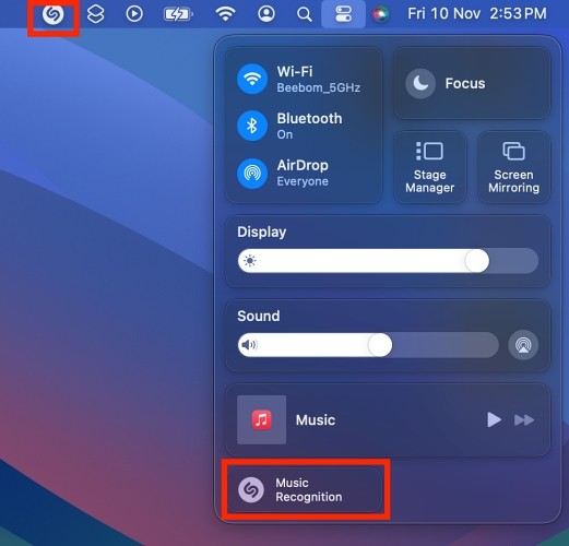 Thêm Shazam vào Thanh Menu và Control Center của Mac