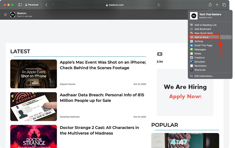 Thêm trang web vào Dock trên macOS Sonoma
