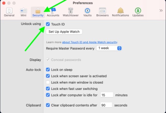 Thiết lập Touch ID trong 1Password cho Mac