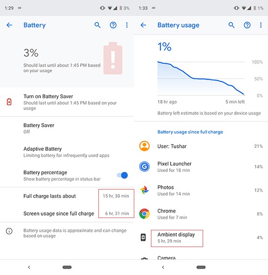 Thời lượng pin Pixel 3 XL