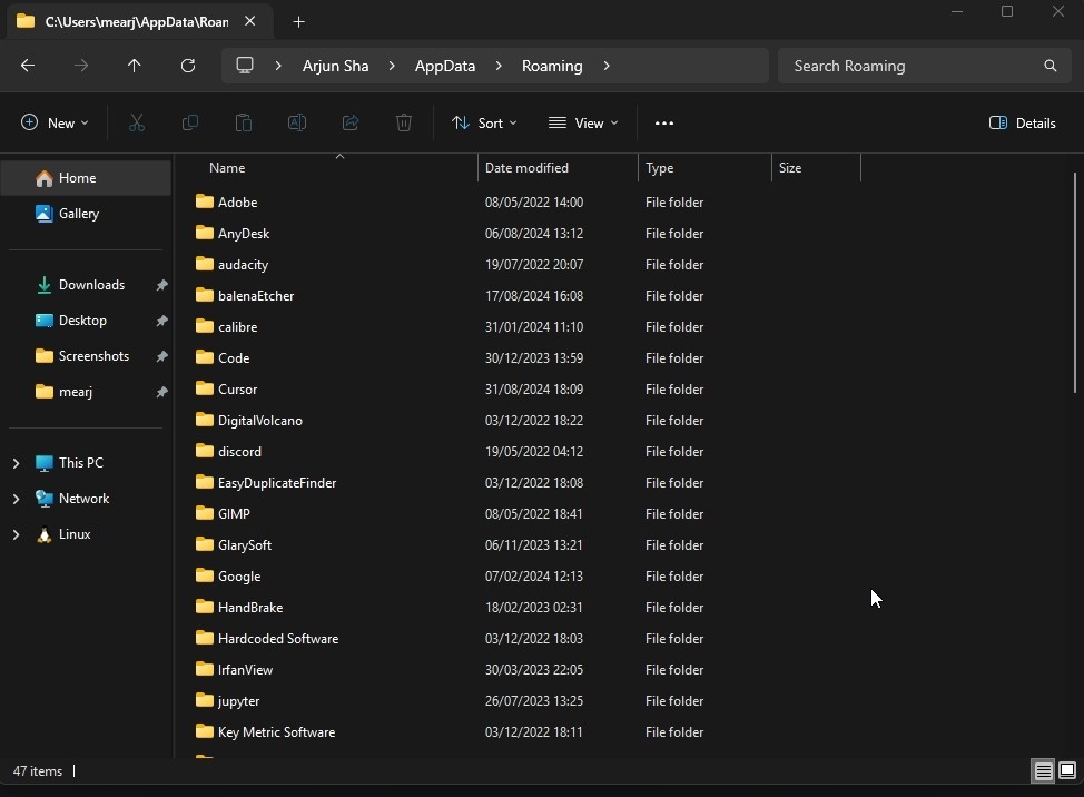 Thư mục Roaming trong AppData trên Windows 11