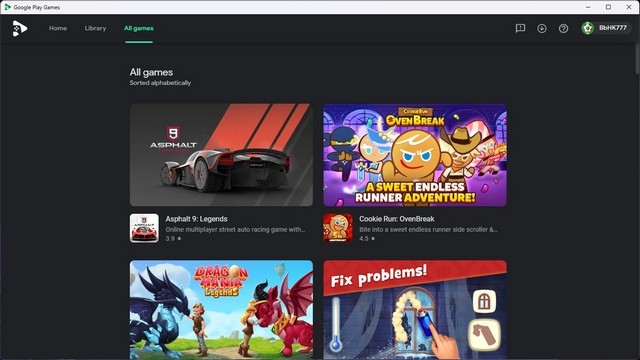 Thư viện Google Play Games PC