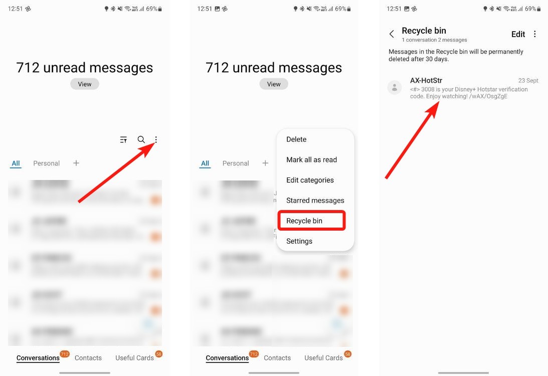 Thùng rác trong Samsung Messages