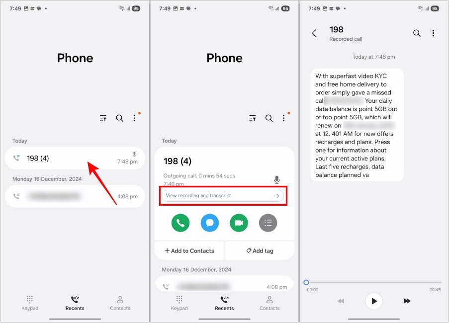Tìm Call Transcripts trong One UI 7