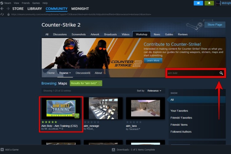 Tìm kiếm bản đồ Workshop cho Counter-Strike 2