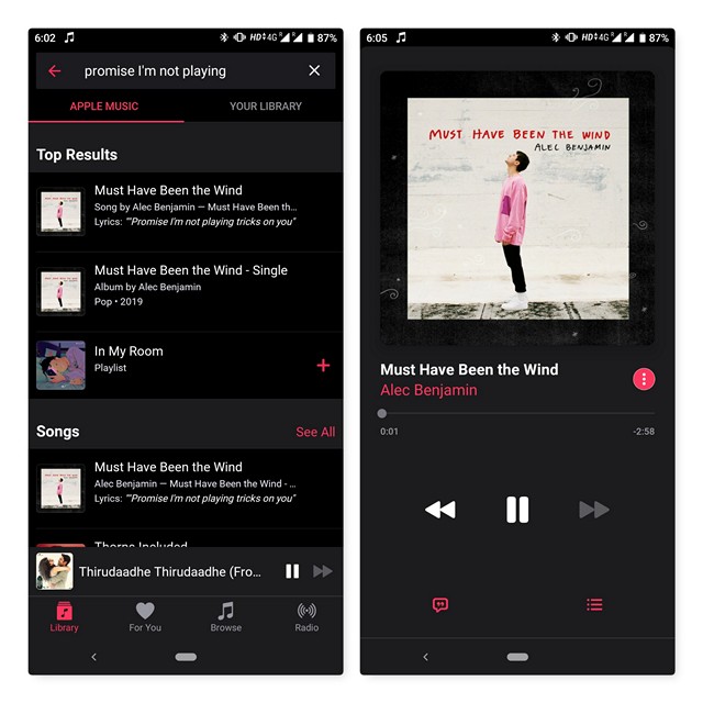 Tìm kiếm lời bài hát trên Apple Music