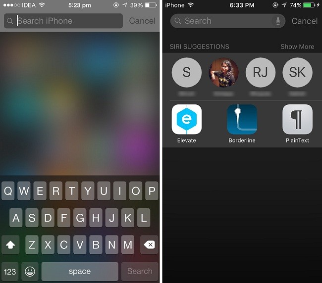 Tìm kiếm Spotlight iOS 8 và iOS 9