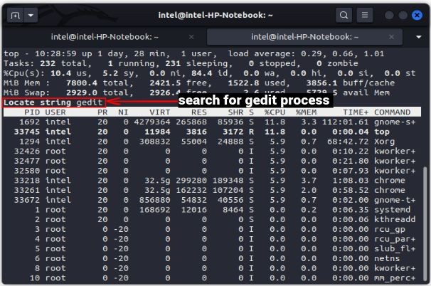 Tìm kiếm tiến trình bằng lệnh top trong Linux