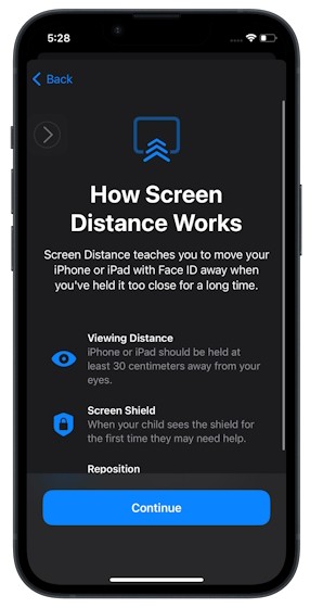 Tính năng Khoảng Cách Màn Hình (Screen Distance) trên iOS 17