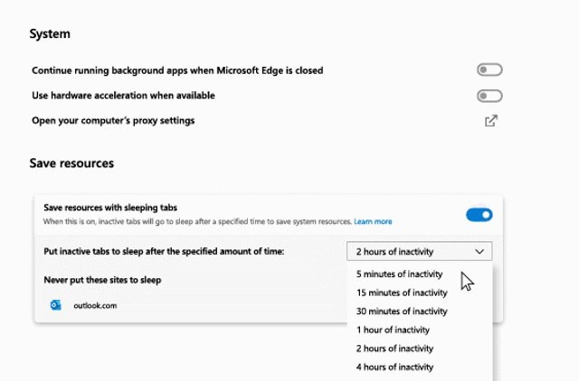 Tính năng tab ngủ trên Microsoft Edge