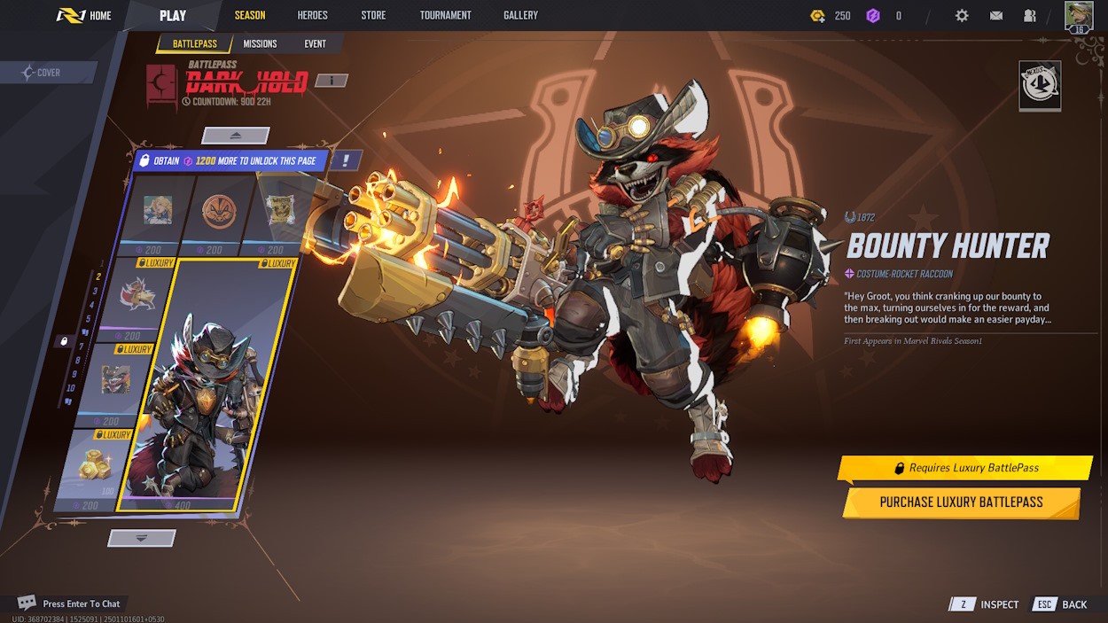 Trang Battle Pass Rocket Mùa 1 Marvel Rivals