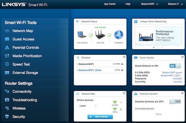 Trang tài khoản Linksys Smart WiFi Router