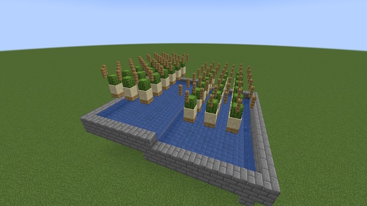 Trang trại xương rồng với hệ thống thu gom mở rộng trong Minecraft
