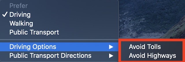 Tránh trạm thu phí và đường cao tốc trong Apple Maps trên Mac