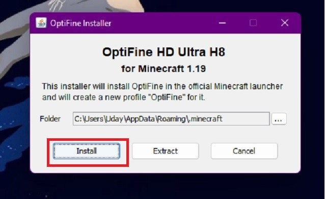 Trình cài đặt Optifine 1.19 MC