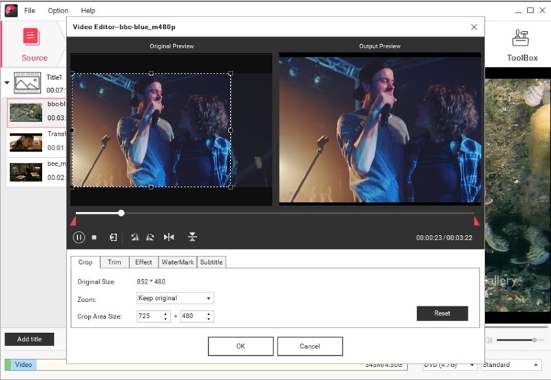 Trình chỉnh sửa video tích hợp trong Wondershare DVD Creator