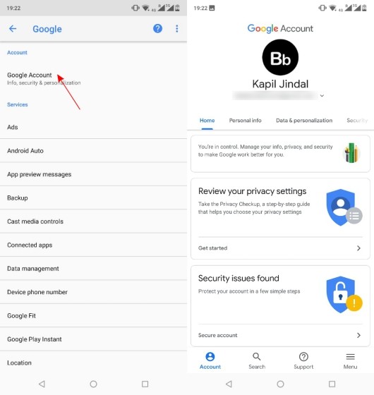 Truy cập cài đặt Google trên Android