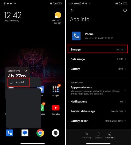 Truy cập thông tin ứng dụng của Google Dialer