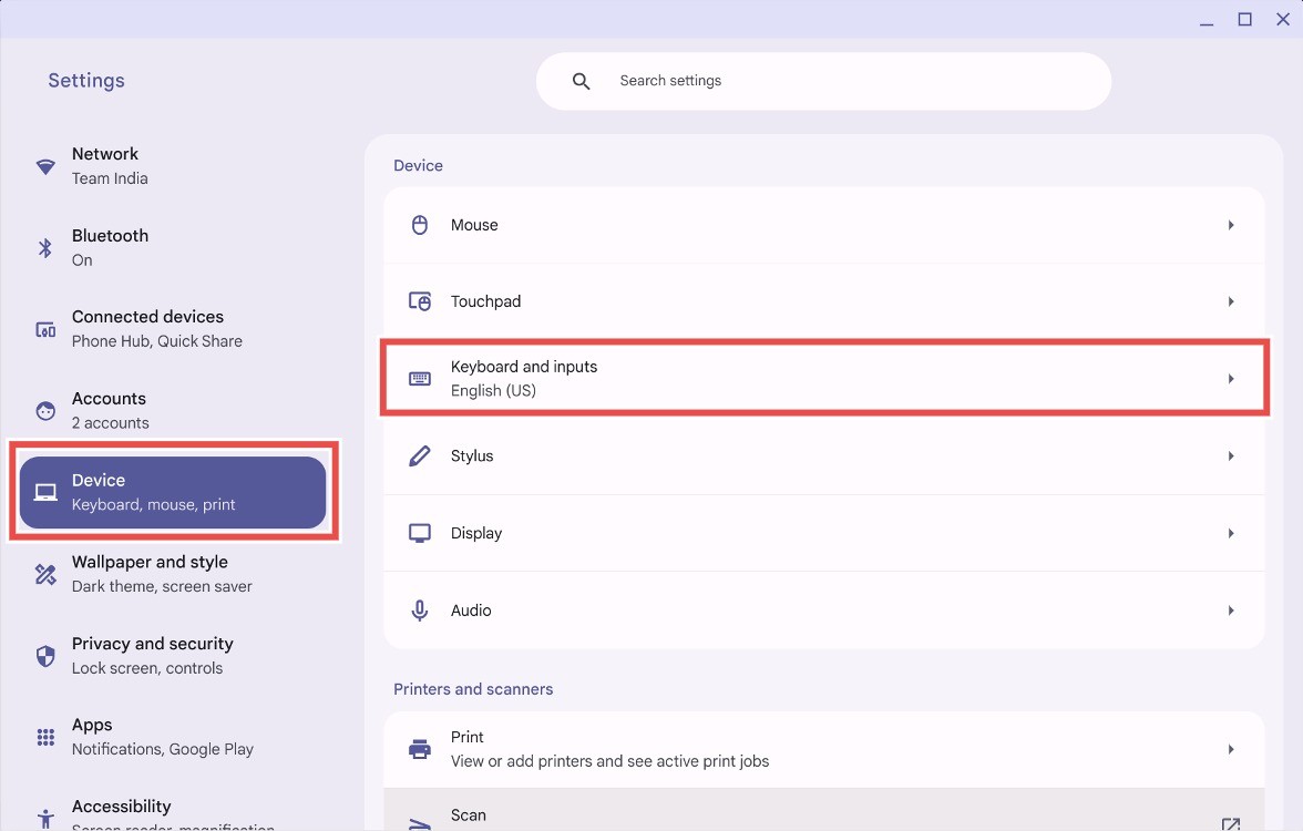 Tùy chỉnh bàn phím và nhập liệu trên Chromebook