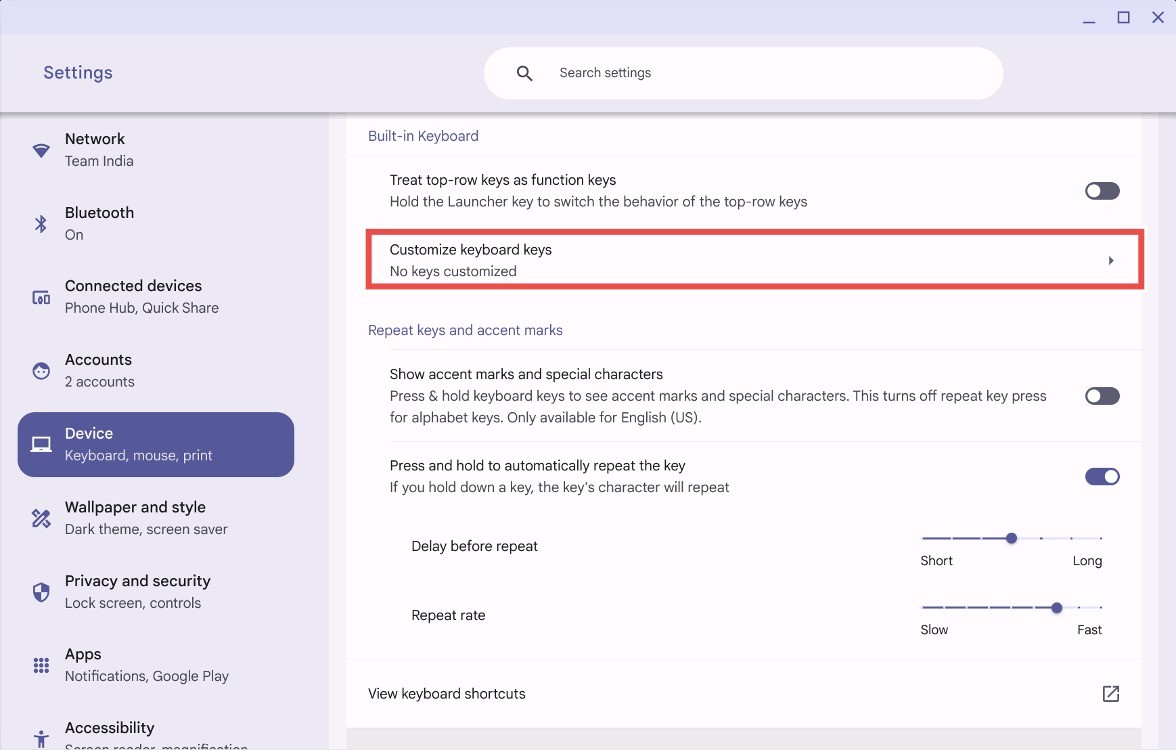 Tùy chỉnh phím bàn phím trên Chromebook