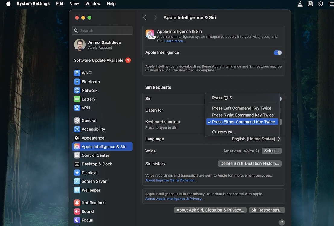 Tùy chỉnh phím tắt &quot;Nhập cho Siri&quot; trên Mac