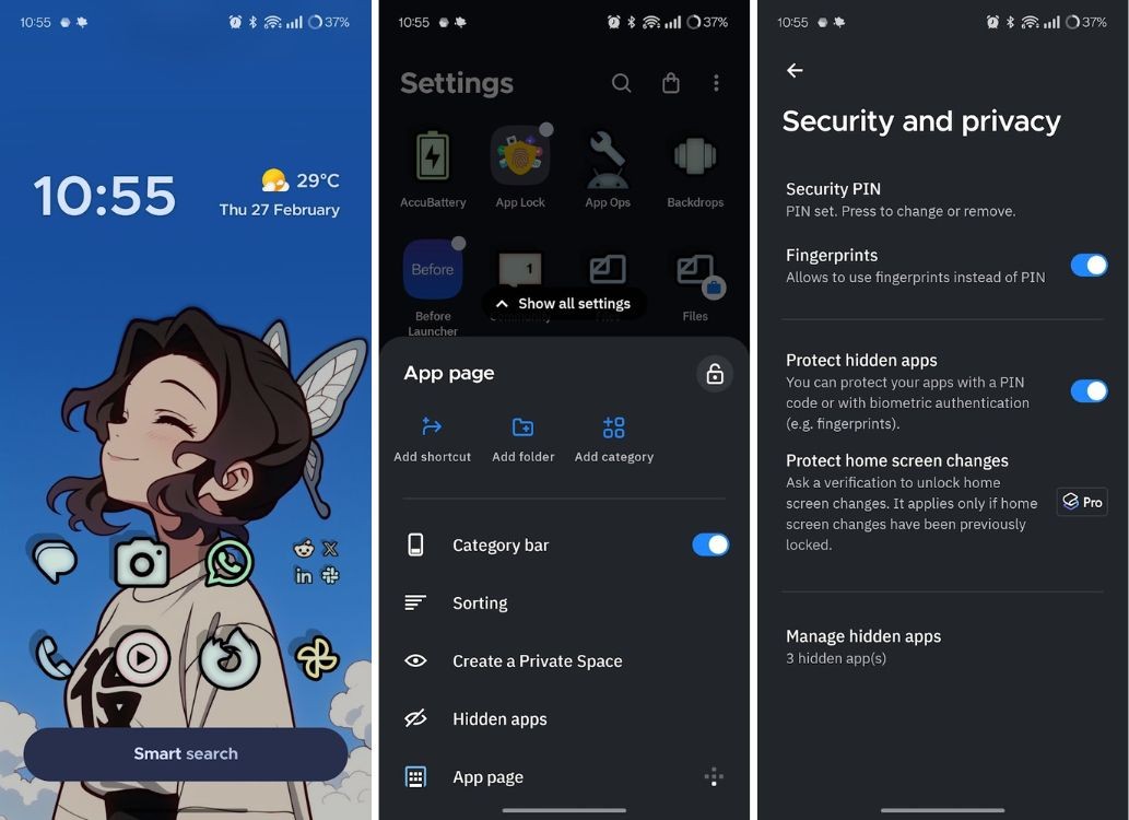 Tùy chọn ẩn ứng dụng trong menu ứng dụng launcher của Smart Launcher 6