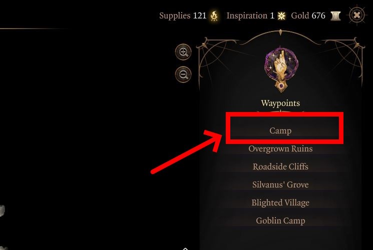 Tùy chọn du hành nhanh đến Trại trong Baldur's Gate 3