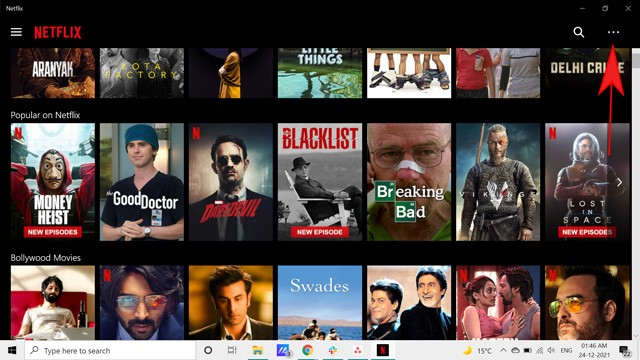 Tùy chọn khác trên ứng dụng Netflix Windows