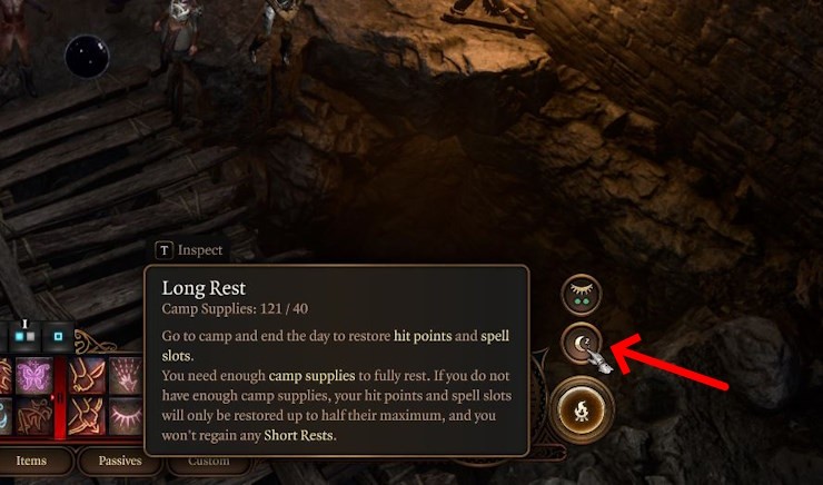 Tùy chọn nghỉ ngơi dài trong Baldur's Gate 3 để đến Trại