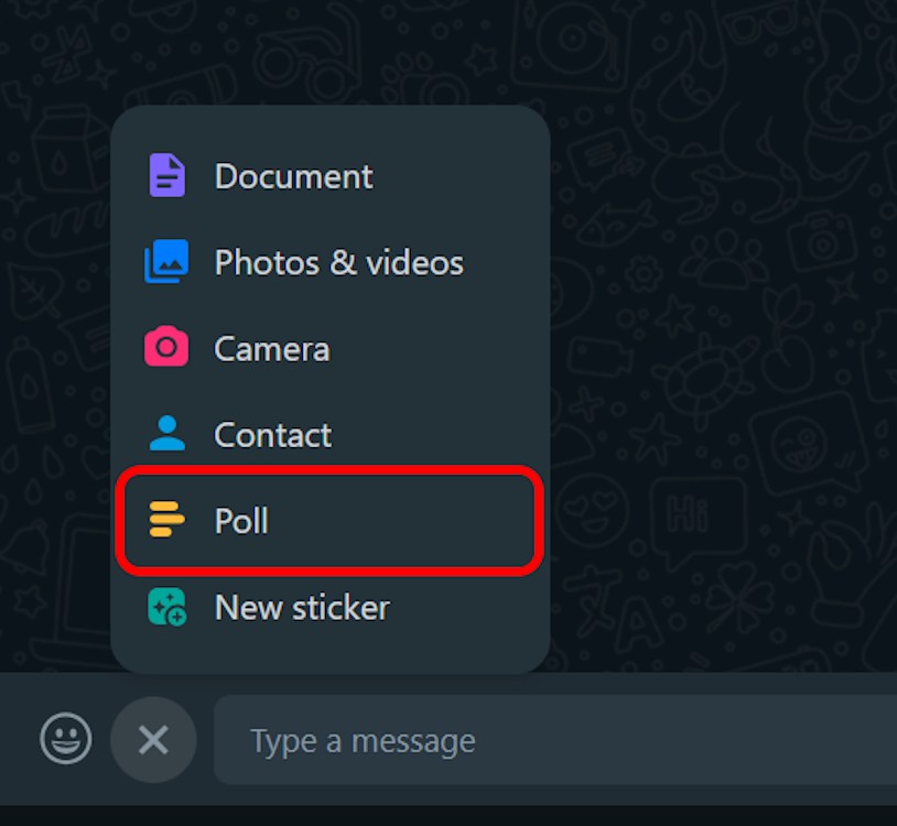 Tùy chọn Poll WhatsApp trên phiên bản web